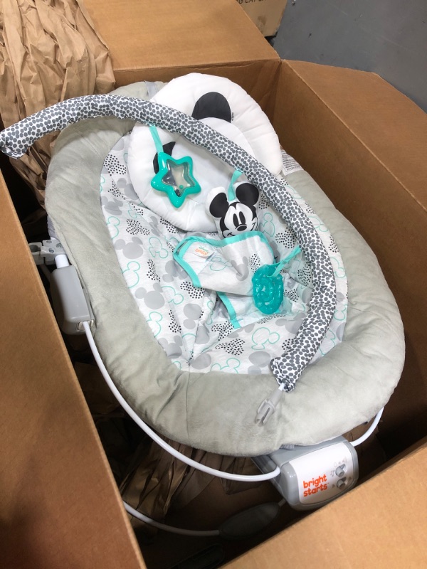 Photo 2 of Bright Starts Disney Baby Mickey Mouse Comfy Baby Bouncer Soothing Vibrations Infant Seat - Music, Removable Toy Bar, 0-6 Months Up to 20 lbs (Cloudscapes)
