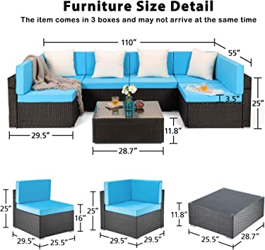 Photo 1 of *BOX 3 of 3, NOT complete*
Pamapic 7 Pieces Patio Furniture,Outdoor Rattan Sectional Sofa Conversation Set with Tea Table and Washable Cushions, Blue
