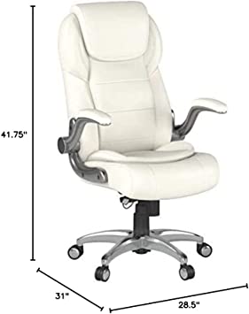 Photo 1 of AmazonCommercial Ergonomic High-Back Bonded Leather Executive Chair with Flip-Up Arms and Lumbar Support, Cream