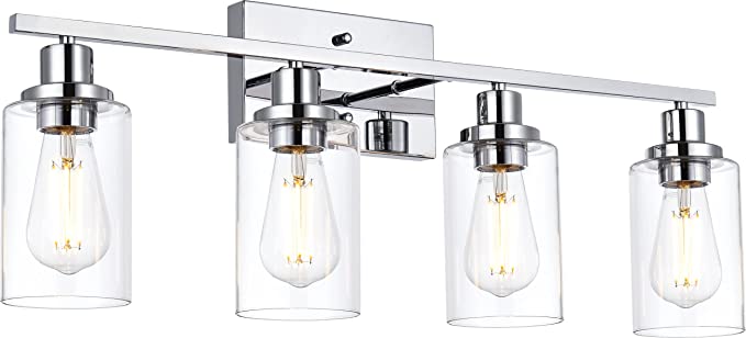 Photo 1 of *NOT exact stock photo, use for reference*
 4-Light Bathroom Lighting Fixture with Clear Glass Shade Chrome Finish