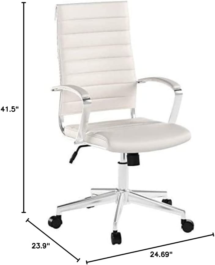 Photo 1 of Amazon Basics High-Back Executive Swivel Office Desk Chair with Ribbed Puresoft Upholstery - White, Lumbar Support, Modern Style Stunning White