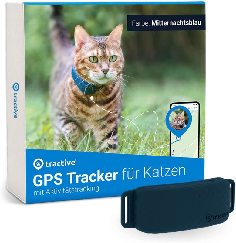 View 1 of Tractive GPS Pet Tracker for Cats - Waterproof, GPS Location & Smart Activity Tracker, Unlimited Range, Works with Any Collar (Midnight Blue)