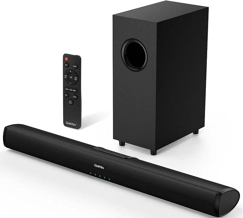 Photo 1 of Saiyin Sound bar, Sound Bars for TV with Subwoofer, Soundbar Ultra Slim 24 Inch, 2.1 Channel TV Speakers Surround Sound System Optical//COXIAL/Bluetooth/AUX, Wall Mountable
**damaged**TESTED-POWERS ON, BLUETOOTH CONNECTS AND PLAYS**