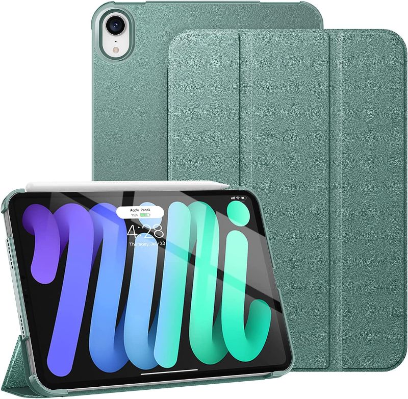 Photo 1 of Supveco iPad Mini 6 Case 8.3 Inch 2021, Slim Shiny Trifold Stand Smart iPad Mini 6th Generation Cover [Supports The 2nd Gen Pencil Charging], Hard PC Back Shell for iPad Mini 6th Gen, Midnight Green