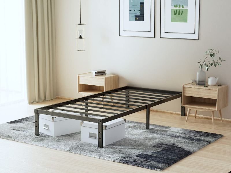 Photo 2 of 14 Inch Metal Platform Bed Frame Easy Assembly Mattress Foundation/Heavy Duty Steel Slat/Anti-Slip/Noise Free/Box Spring Replacement, Twin XL
