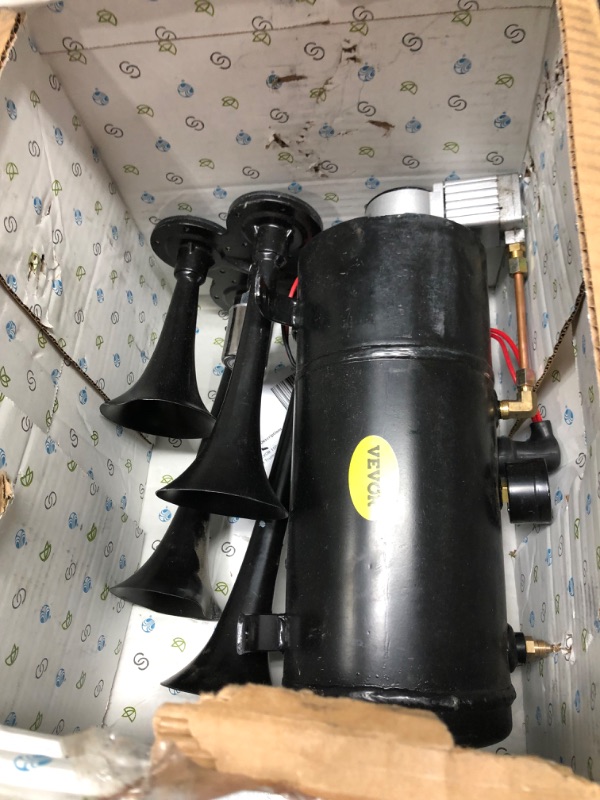 Photo 2 of **Missing Parts**VEVOR 150DB Train Horns Kit for Trucks Super Loud with 120 PSI 12V Air Compressor 4 Trumpet Air Horn Compressor Tank For Any Vehicle Trucks Car Jeep Or SUV (Black)
