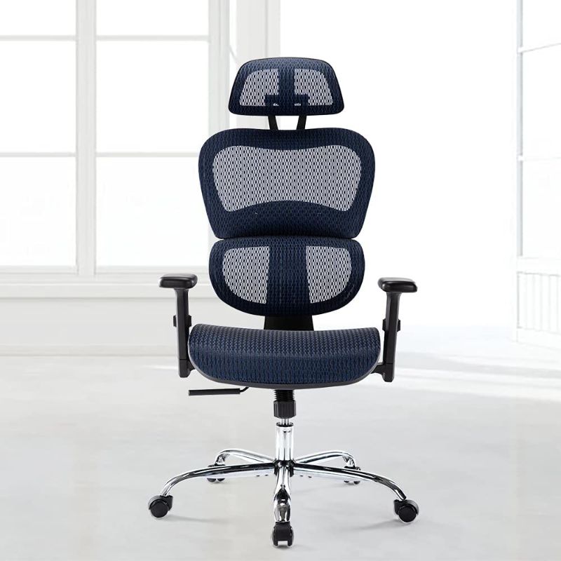 Photo 1 of High Back Executive Style, Modern Office Chair with Lumbar Support, Breathable Mesh Covering, Fully Adjustable Armrests, Height and Headrest, Blue, Standard Size
