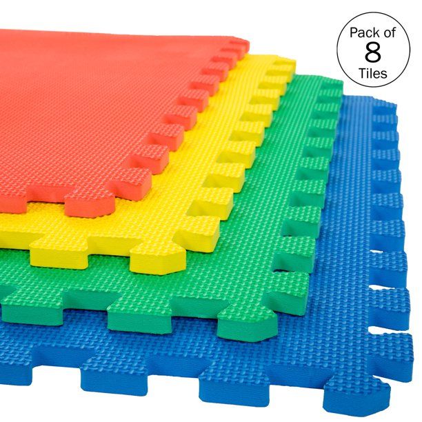 Photo 1 of **USED**
Foam Flooring Tiles – Interlocking EVA Foam Padding – Non-Toxic 8-Piece Play Mat for Toddlers, Babies, or Kids by Stalwart (Multi-Colored)