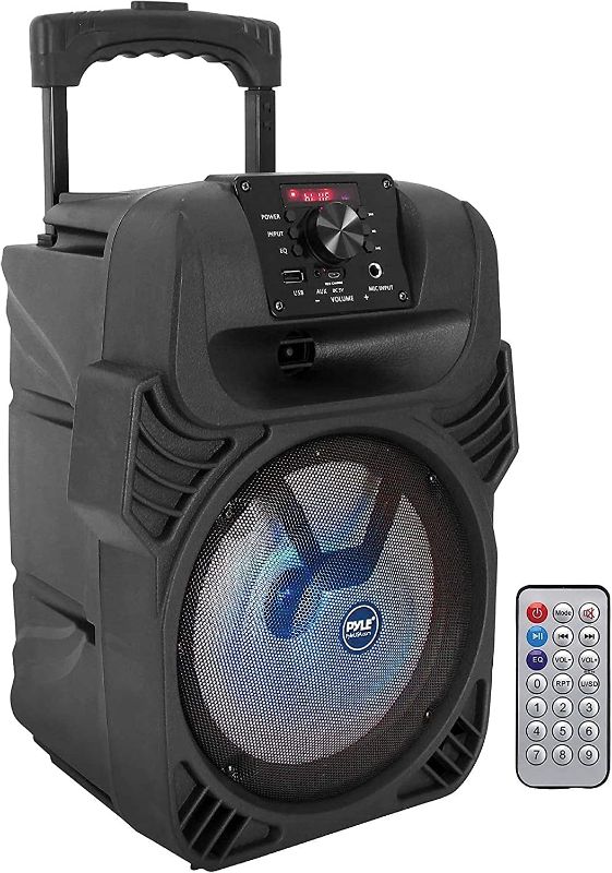 Photo 1 of 400W Portable Bluetooth PA Loudspeaker - 8” Subwoofer System, 4 Ohm/55-20kHz, USB/MP3/FM Radio/ ¼ Mic Inputs, Multi-Color LED Lights, Built-in Rechargeable Battery w/ Remote Control - Pyle PPHP844B
