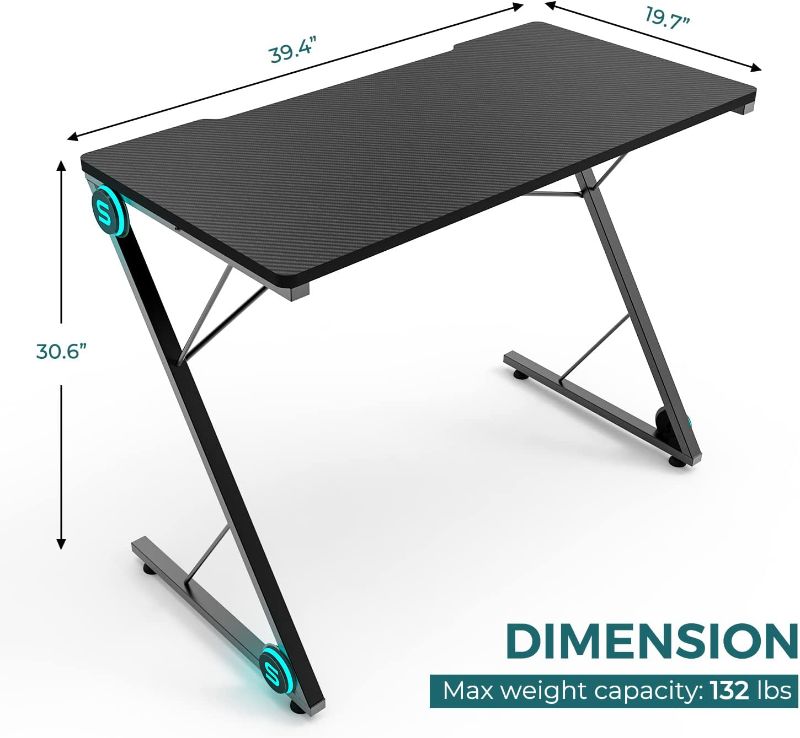 Photo 1 of Gaming Desk, 40in Computer Desk Z Shaped Gaming Table Ergonomic Home Office Desk Table Pc Gaming Workstation with Carbon Fiber Surface
