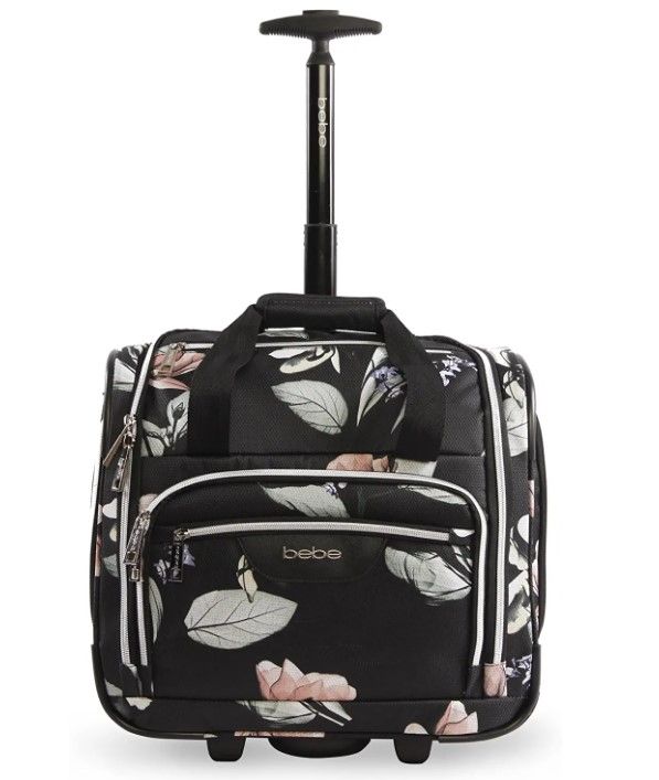 Photo 1 of **BROKEN ZIP**
BEBE Women's Valentina-Wheeled Under The Seat Carry-on Bag, Black Floral, One Size
