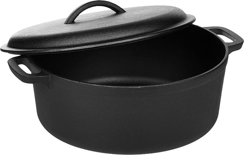 Photo 1 of Amazon Basics Pre-Seasoned Cast Iron Dutch Oven Pot with Lid and Dual Handles, 7-Quart