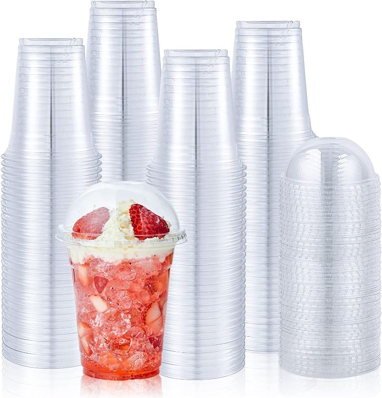 Photo 1 of [100 PACK] 12 oz Clear Plastic Cups With Dome Lids, Disposable Plastic Drinking Cups, 12 oz Parfait Cups for Ice Coffee, Smoothie, Frappuccino, Bubble Boba
