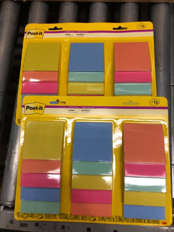 Photo 2 of 2- Post-it Super Sticky Notes, 3" X 3", Summer Joy Collection, 45 Sheets/Pad, 15 Pads/Pack (654-15SSJOY)
