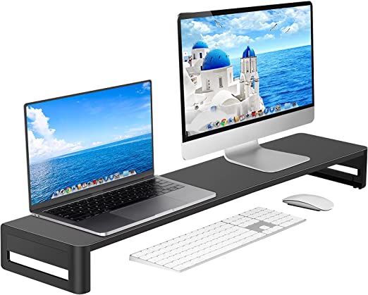 Photo 1 of ENUSUNG Dual Monitor Stand Steel Monitor Stands for 2 Monitors, Metal Computer Stand Riser for Desk, Office, Desktop, Laptop, PC, iMac up to 32 Inches (Black)

