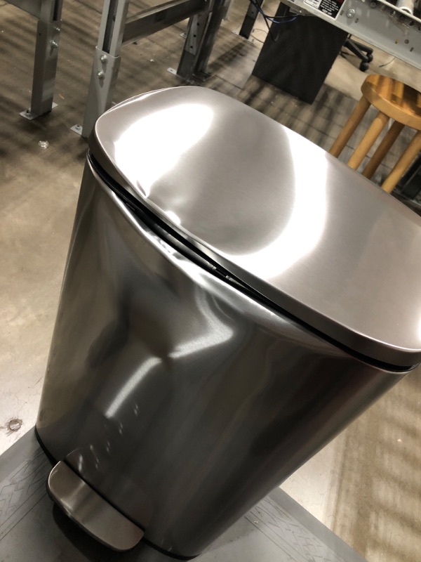 Photo 4 of *MAJOR DENT ON LIG* AmazonBasics Rectangle Soft-Close Trash Can - 50 Liter, Satin Nickel