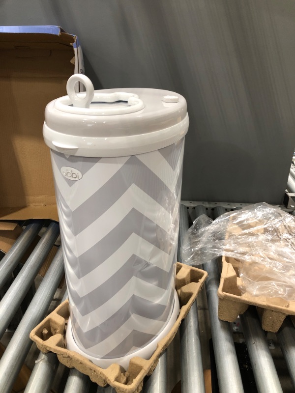 Photo 2 of *DENTS 0ON BOTH SIDES *  Ubbi Steel Diaper Pail - Gray Chevron