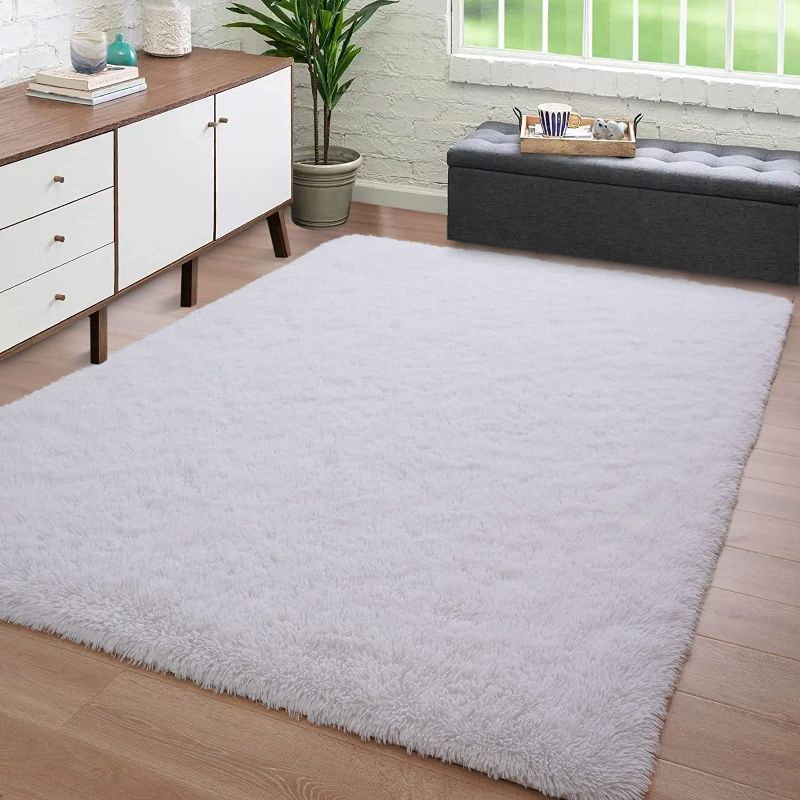 Photo 1 of 2 PACK Vasofe Soft Fluffy Rug Indoor Shag Carpet,Rectangle Rug 4 x 6 Feet Area Bedroom Rugs,Anti-Slip Durable Bedside Rug Play Mat for Living Room Dorm Nursery, Modern Throw Carpets Home Decor, White
