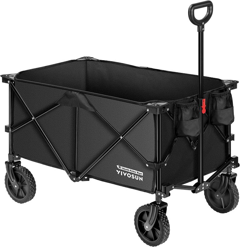 Photo 1 of  Heavy Duty Collapsible Folding Wagon Utility Outdoor Camping Garden Cart with Universal Wheels & Adjustable Handle, Black
