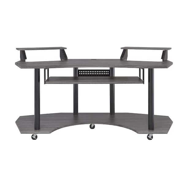 Photo 1 of Eleazar 40 in. Curve Black Oak Metal Music Recording Studio Computer Desk