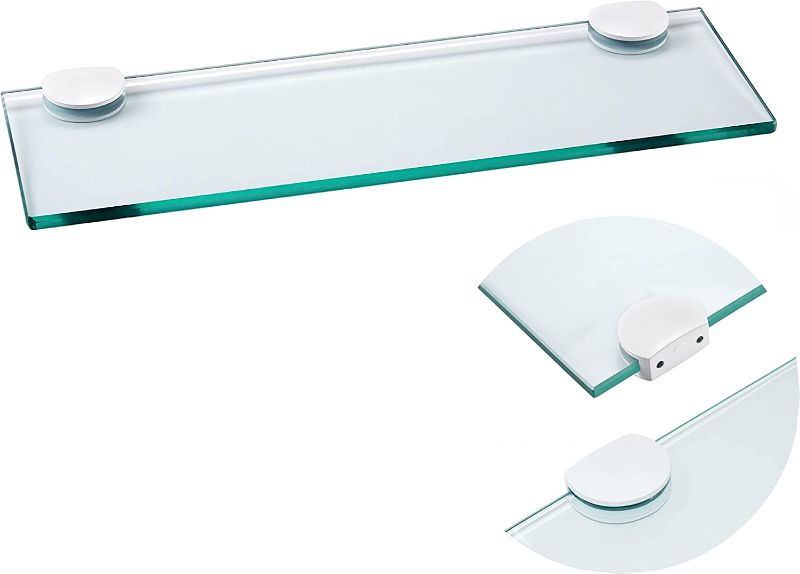 Photo 1 of APROTOSS 16 inch Glass Shelf for Bathroom with Heavy Duty Brackets White , Glass Floating Shelf Brackets-Stainless Steel Die Metal - Cast Accessories , Wall Mounted Clear Glass Bathroom Shelf
