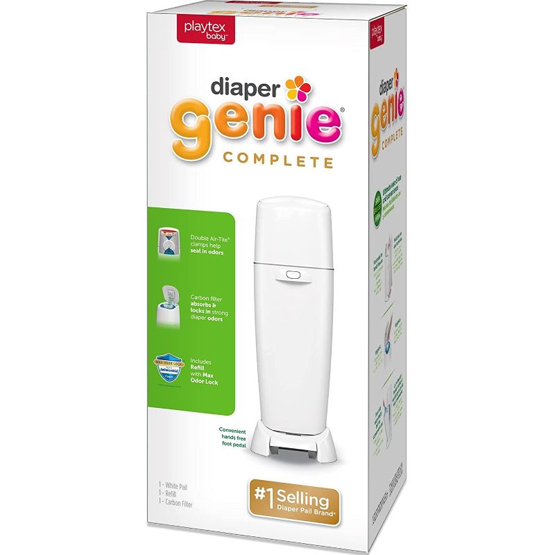 Photo 1 of Diaper Genie Complete Pail (White) | Odor-Controlling Baby Diaper Disposal System | Includes Diaper Pail & 1 Refill Bag
