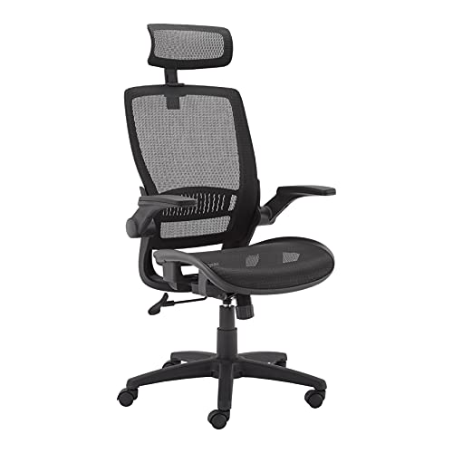 Photo 1 of (BROKEN BACK FRAME; MISSING HARDWARE) Amazon Basics Ergonomic Adjustable High-Back Mesh Chair with Flip-up Arms and Headrest, Contoured Mesh Seat - Black
