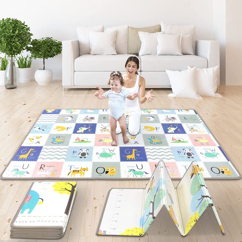 Photo 3 of 
Baby Play Mat, Extra Large & Thick Reversible Folding Floor Mat,Durable Wipe Clean Waterproof XPE Foam with Fabric Covering Edge, Anti Slip Soft Crawling Mat, for Infants Toddlers Kids