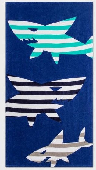 Photo 1 of **SET OF 2** Shark Striped Printed Beach Towel Blue - Sun Squad™

