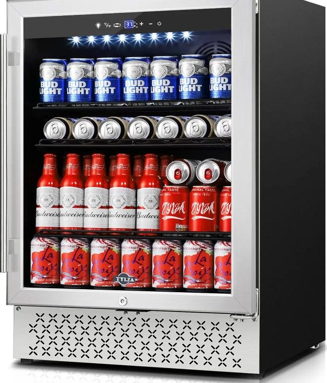 Photo 1 of **DOOR WONT CLOSE PROPERLY**
TYLZA Beverage Refrigerator 24 Inch, 190 Can Built-in/Freestanding Beverage Cooler Fridge with Glass Door and Advanced Cooling Compressor for Beer and Soda or Wine, Low Noise, 37-64 F
