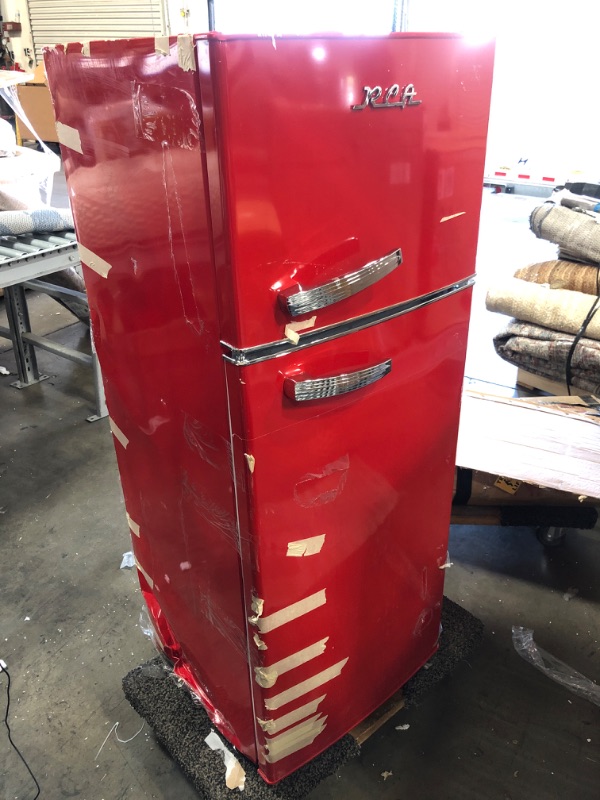 Photo 6 of **SOME TAPE ON UNIT* DAMAGED* RCA RFR786-RED 2 Door Apartment Size Refrigerator with Freezer, 7.5 cu. ft, Retro Red
