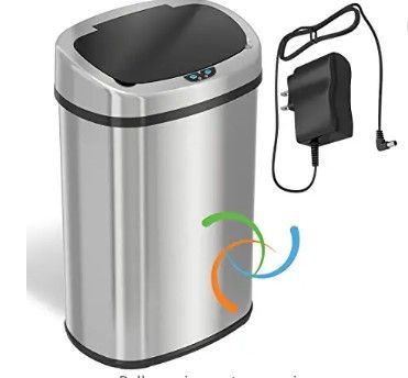 Photo 1 of **Missing Cord*MINOR DAMAGE*  SensorCan 13 Gallon Battery-FREE Automatic Sensor Kitchen Trash Can with Power Adapter, Oval Shape Stainless Steel Garbage Bin with AC Plug
