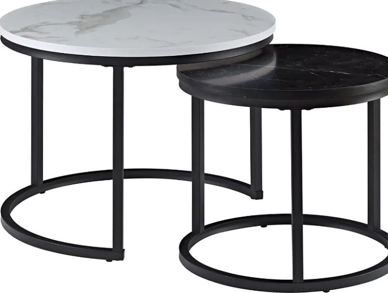 Photo 1 of **MISSING HARDWARE** Ball & Cast Modern Nesting Coffee Table Sofa Table Set, Faux Marble Side End Table Set with Metal Frame, Black&White
