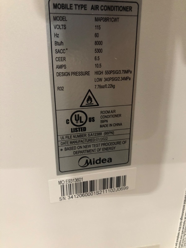 Photo 5 of **MINOR DAMAGE** Midea 8,000 BTU ASHRAE (5,300 BTU SACC) Portable Air Conditioner, Cools up to 175 Sq. Ft., Works as Dehumidifier & Fan, Remote Control & Window Kit...
