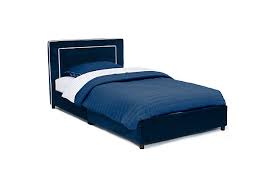 Photo 1 of **MISSING PARTS** MINOR DAMAGE** Delta Children Modern Wood and Fabric Upholstered Twin Bed in Navy Blue
