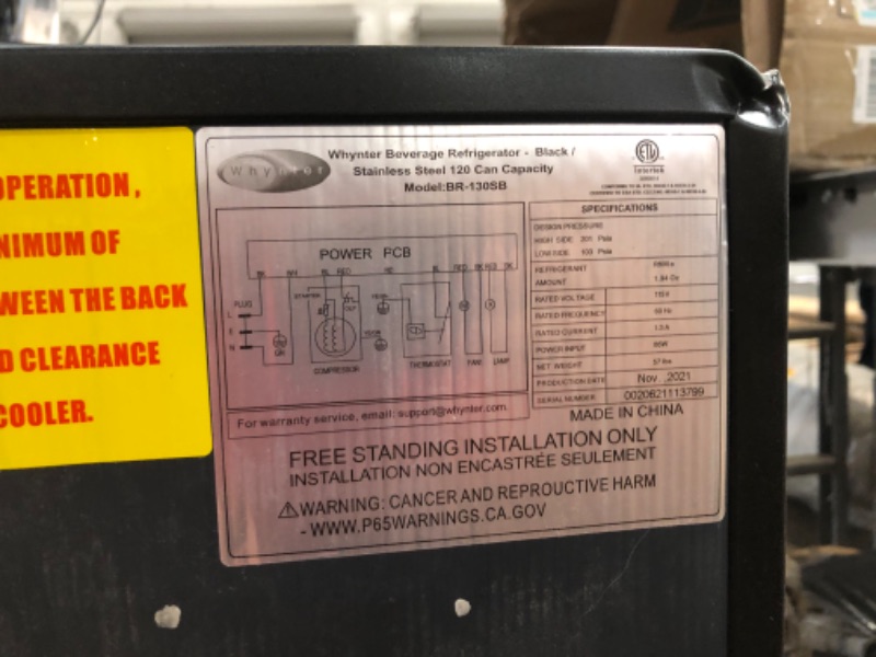 Photo 7 of (BROKEN-OFF MOTOR PIPE FROM MOTOR; DAMAGED DOOR CORNERS/SIDES; DENTED MAIN FRAME) Whynter BR-130SB Internal Fan Beverage Refrigerators, Black/Stainless Steel
