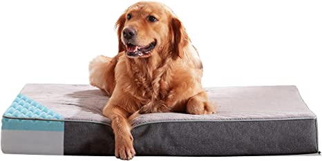 Photo 1 of (USED LINEN) Petorrey Plush Memory Foam Orthopedic Medium to Extra Large Dog Bed with Cooling Gel, Washable Dog Crate Mat, Removable Cover & Waterproof Lining,M/L/XL/XXL
