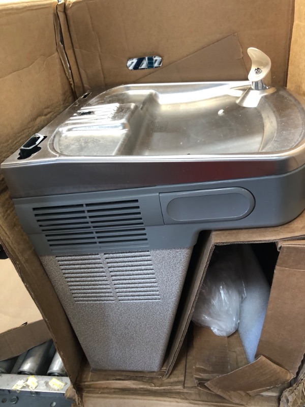 Photo 1 of (NON FUNCTIONING COOLING; BENT CORNER) Elkay Filtered 8 GPH EZH2O ADA Light Gray Drinking Fountain with Bottle Filling Station