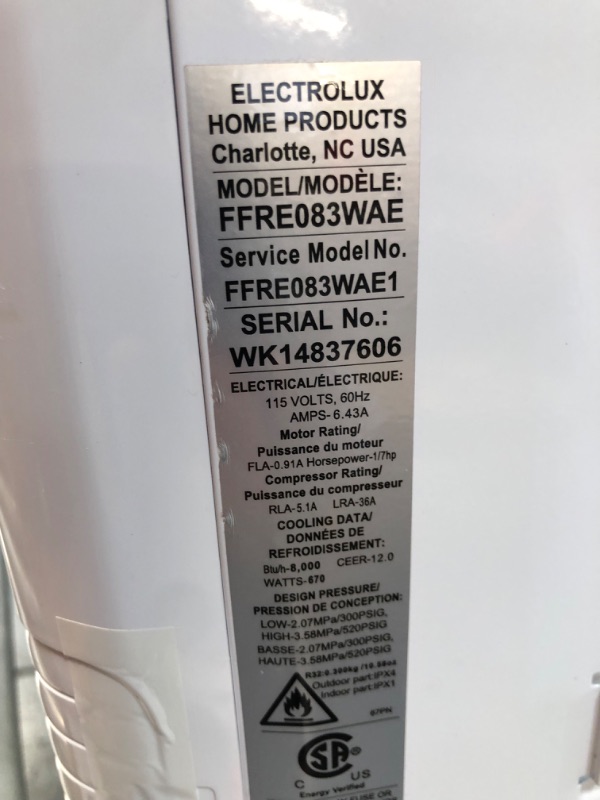 Photo 5 of (DENTED) Frigidaire FFRE083WAE Window-Mounted Room Air Conditioner, 8,000 BTU with Multi-Speed Fan, Programmable Timer, Sleep Mode, Easy-to-Clean Washable Filter, in White
