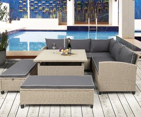 Photo 1 of 6-Piece Patio Furniture Set Outdoor Wicker Rattan Sectional Sofa with Table and Benches
*Incomplete set* Need boxes 1, 2 and 4 to complete.
Box 3 of 4
