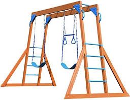 Photo 1 of **INCOMPLETE MISSING OTHER BOXES** Hapfan Wooden Swing Sets for Backyard with Monkey Bars,2 Belt Swings,Trapeze,Ladder