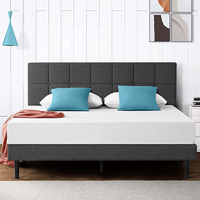 Photo 1 of (MISSING FRONT CLASP) S SECRETLAND Full Size Bed Frame, Platform Bed Frame with Upholstered Headboard and Wood Slat Support, No Box Spring Needed, No Squeak, Under Bed Storage, Easy Assembly, Grey
