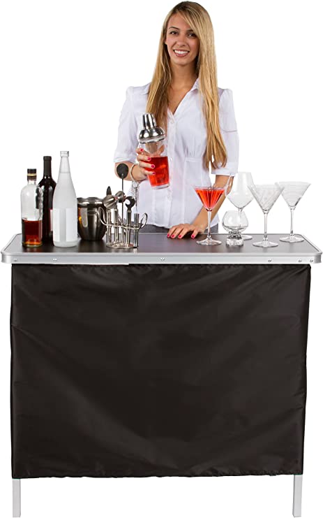 Photo 1 of (DAMAGED WOOD; BENT METAL EDGES) Trademark Innovations Portable Bar Table - Carrying Case Included - 16"D x 40"W x 40"H

