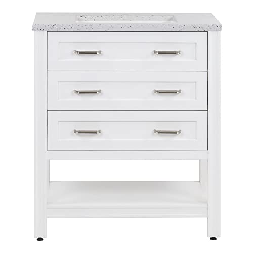 Photo 1 of (MISSING SINK/DRAWERS; BROKEN FRAME//WALL/INTERIOR AREAS )Woodcrafters Home Products Eaton Bathroom Vanity with Sink, 30.5" W X 18.75" D X 35.53" H, Sage/Silver Ash Top

