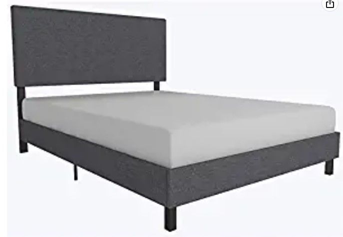 Photo 1 of (NOT FUNCTIONAL; INCOMPLETE; BOX2OF2; REQUIRES BOX1 FOR COMPLETION) DHP Janford Upholstered Platform Bed with Modern Vertical Stitching on Rectangular Headboard, Full, Gray Linen

