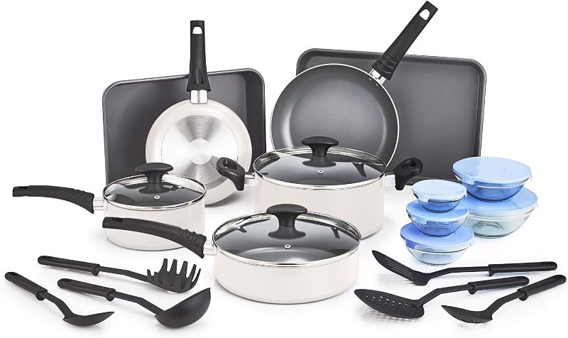 Photo 1 of (MISSING POTS/PANS/UTENSILS; DENTED EDGE)BELLA 21 Piece Cook Bake and Store Kitchen Essentials Set, White
