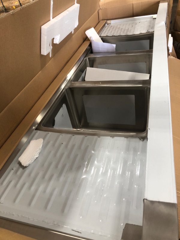 Photo 5 of (DENTED) DuraSteel 3 Compartment Stainless Steel Bar Sink with 10" L x 14" W x 10” D Bowl - Underbar Basin - NSF Certified - Double Drainboard