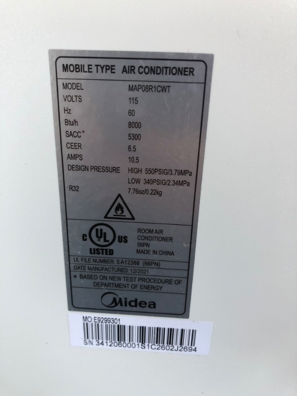 Photo 2 of (MISSING WHEEL/REMOTE) Midea 8,000 BTU ASHRAE (5,300 BTU SACC) Portable Air Conditioner, Cools up to 175 Sq. Ft, Works as Dehumidifier & Fan, Remote Control & Window Kit Included
