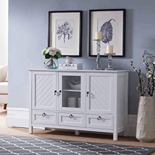 Photo 1 of (SCRATCHED) Kings Brand Furniture Evans Sideboard Buffet Console Table Storage Cabinets, White, 15"D x 45"W x 30.25"H. Missing hardware
