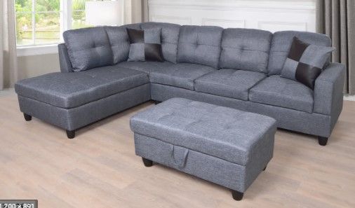 Photo 1 of (NOT FUNCTIONAL; INCOMPLETE; BOX1OF3; REQUIRES BOX2,3 FOR COMPLETION) MEGA Furnishing 3 PC Sectional Sofa Set, Gray Linen Lift -Facing Chaise with Free Storage Ottoman

